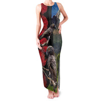 New Zealand Kea And Pohutukawa Family Matching Tank Maxi Dress and Hawaiian Shirt With The Mountain Landscape LT03 Mom's Dress Black - Polynesian Pride