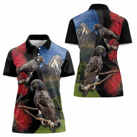 New Zealand Kea And Pohutukawa Women Polo Shirt With The Mountain Landscape LT03 - Polynesian Pride