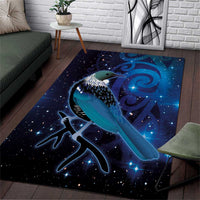 New Zealand Tui Bird Area Rug The Pleiades Star Cluster and Koru Tribal Tattoo Galaxy Vibe LT03 Blue - Polynesian Pride