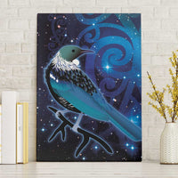 New Zealand Tui Bird Canvas Wall Art The Pleiades Star Cluster and Koru Tribal Tattoo Galaxy Vibe LT03 Without Frame Blue - Polynesian Pride