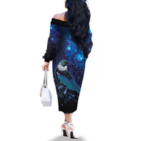 New Zealand Tui Bird Family Matching Off The Shoulder Long Sleeve Dress and Hawaiian Shirt The Pleiades Star Cluster and Koru Tribal Tattoo Galaxy Vibe LT03 - Polynesian Pride