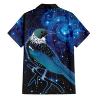 New Zealand Tui Bird Family Matching Off Shoulder Short Dress and Hawaiian Shirt The Pleiades Star Cluster and Koru Tribal Tattoo Galaxy Vibe LT03 - Polynesian Pride