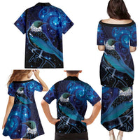 New Zealand Tui Bird Family Matching Puletasi and Hawaiian Shirt The Pleiades Star Cluster and Koru Tribal Tattoo Galaxy Vibe LT03 - Polynesian Pride