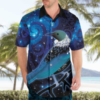 New Zealand Tui Bird Hawaiian Shirt The Pleiades Star Cluster and Koru Tribal Tattoo Galaxy Vibe LT03 - Polynesian Pride