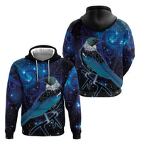 New Zealand Tui Bird Hoodie The Pleiades Star Cluster and Koru Tribal Tattoo Galaxy Vibe LT03 - Polynesian Pride