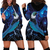 New Zealand Tui Bird Hoodie Dress The Pleiades Star Cluster and Koru Tribal Tattoo Galaxy Vibe