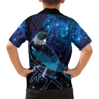 New Zealand Tui Bird Kid Hawaiian Shirt The Pleiades Star Cluster and Koru Tribal Tattoo Galaxy Vibe LT03 - Polynesian Pride