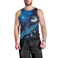 New Zealand Tui Bird Men Tank Top The Pleiades Star Cluster and Koru Tribal Tattoo Galaxy Vibe