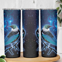 New Zealand Tui Bird Skinny Tumbler The Pleiades Star Cluster and Koru Tribal Tattoo Galaxy Vibe LT03 - Polynesian Pride