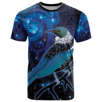 New Zealand Tui Bird T Shirt The Pleiades Star Cluster and Koru Tribal Tattoo Galaxy Vibe