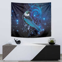 New Zealand Tui Bird Tapestry The Pleiades Star Cluster and Koru Tribal Tattoo Galaxy Vibe