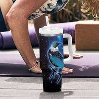New Zealand Tui Bird Tumbler With Handle The Pleiades Star Cluster and Koru Tribal Tattoo Galaxy Vibe LT03 - Polynesian Pride