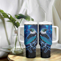 New Zealand Tui Bird Tumbler With Handle The Pleiades Star Cluster and Koru Tribal Tattoo Galaxy Vibe LT03 - Polynesian Pride