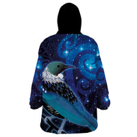 New Zealand Tui Bird Wearable Blanket Hoodie The Pleiades Star Cluster and Koru Tribal Tattoo Galaxy Vibe LT03 - Polynesian Pride