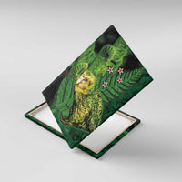 New Zealand Kkp Canvas Wall Art Silver Fern with Close up of Green Fern Leaves and Maori Tattoo LT03 With Frame Green - Polynesian Pride