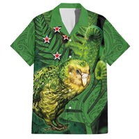 New Zealand Kkp Family Matching Off The Shoulder Long Sleeve Dress and Hawaiian Shirt Silver Fern with Close up of Green Fern Leaves and Maori Tattoo LT03 Dad's Shirt - Short Sleeve Green - Polynesian Pride
