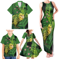New Zealand Kkp Family Matching Tank Maxi Dress and Hawaiian Shirt Silver Fern with Close up of Green Fern Leaves and Maori Tattoo LT03 - Polynesian Pride