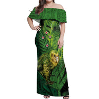 New Zealand Kkp Off Shoulder Maxi Dress Silver Fern with Close up of Green Fern Leaves and Maori Tattoo LT03 Women Green - Polynesian Pride