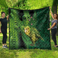 New Zealand Kkp Quilt Silver Fern with Close up of Green Fern Leaves and Maori Tattoo LT03 - Polynesian Pride