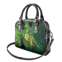 New Zealand Kkp Shoulder Handbag Silver Fern with Close up of Green Fern Leaves and Maori Tattoo LT03 - Polynesian Pride