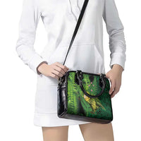 New Zealand Kkp Shoulder Handbag Silver Fern with Close up of Green Fern Leaves and Maori Tattoo LT03 - Polynesian Pride
