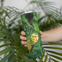 New Zealand Kkp Skinny Tumbler Silver Fern with Close up of Green Fern Leaves and Maori Tattoo LT03 - Polynesian Pride