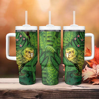 New Zealand Kkp Tumbler With Handle Silver Fern with Close up of Green Fern Leaves and Maori Tattoo LT03 - Polynesian Pride