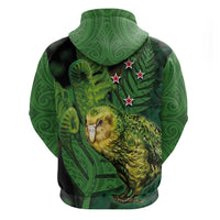 New Zealand Kkp Zip Hoodie Silver Fern with Close up of Green Fern Leaves and Maori Tattoo LT03 - Polynesian Pride