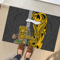 Hawaii Molokai Island Rubber Doormat Hawaiian Warrior and Kakau Symbols Abstract Tattoo LT03 - Polynesian Pride