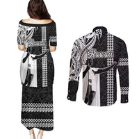 Hawaii Molokai Island Couples Matching Puletasi Dress and Long Sleeve Button Shirts Hawaiian King and Kakau Symbols Abstract Shoulder Tattoo LT03 - Polynesian Pride