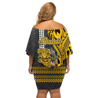 Hawaii Niihau Island Off Shoulder Short Dress Hawaiian Warrior and Kakau Symbols Abstract Tattoo LT03 - Polynesian Pride