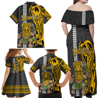 Custom Hawaii Niihau Island Family Matching Off Shoulder Maxi Dress and Hawaiian Shirt Hawaiian Warrior and Kakau Symbols Abstract Tattoo LT03 - Polynesian Pride