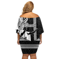 Hawaii Niihau Island Off Shoulder Short Dress Hawaiian King and Kakau Symbols Abstract Shoulder Tattoo LT03 - Polynesian Pride
