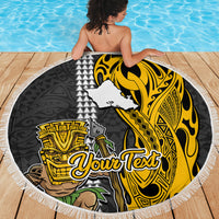 Custom Hawaii Oahu Island Beach Blanket Hawaiian Warrior and Kakau Symbols Abstract Tattoo LT03 - Wonder Print Shop