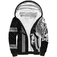 Hawaii Oahu Island Sherpa Hoodie Hawaiian King and Kakau Symbols Abstract Shoulder Tattoo LT03 Unisex Black - Polynesian Pride