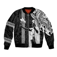 Custom Hawaii Oahu Island Bomber Jacket Hawaiian King and Kakau Symbols Abstract Shoulder Tattoo LT03 Unisex Black - Polynesian Pride