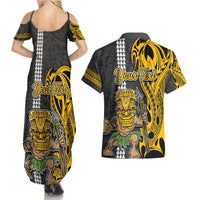 Custom Hawaii Kahoolawe Island Couples Matching Summer Maxi Dress and Hawaiian Shirt Hawaiian Warrior and Kakau Symbols Abstract Tattoo LT03 - Polynesian Pride