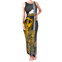 Custom Hawaii Kahoolawe Island Family Matching Tank Maxi Dress and Hawaiian Shirt Hawaiian Warrior and Kakau Symbols Abstract Tattoo LT03 Mom's Dress Yellow - Polynesian Pride