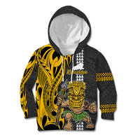 Custom Hawaii Kahoolawe Island Kid Hoodie Hawaiian Warrior and Kakau Symbols Abstract Tattoo LT03 Yellow - Polynesian Pride