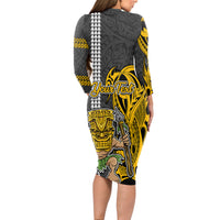 Custom Hawaii Kahoolawe Island Long Sleeve Bodycon Dress Hawaiian Warrior and Kakau Symbols Abstract Tattoo LT03 - Polynesian Pride