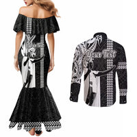 Custom Hawaii Kahoolawe Island Couples Matching Mermaid Dress and Long Sleeve Button Shirts Hawaiian King and Kakau Symbols Abstract Shoulder Tattoo LT03 - Polynesian Pride