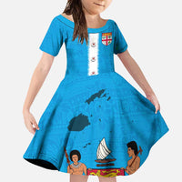 Fiji Merry Christmas Family Matching Mermaid Dress and Hawaiian Shirt Santa Suit Style With Tapa Tribal Pattern LT03 Daughter's Dress Blue - Polynesian Pride