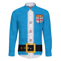 Fiji Merry Christmas Family Matching Puletasi and Hawaiian Shirt Santa Suit Style With Tapa Tribal Pattern LT03 Dad's Shirt - Long Sleeve Blue - Polynesian Pride