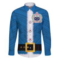 Samoa Merry Christmas Family Matching Mermaid Dress and Hawaiian Shirt Santa Suit Style With Tatau Tattoo Pattern LT03 Dad's Shirt - Long Sleeve Blue - Polynesian Pride