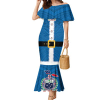 Samoa Merry Christmas Family Matching Mermaid Dress and Hawaiian Shirt Santa Suit Style With Tatau Tattoo Pattern LT03 Mom's Dress Blue - Polynesian Pride