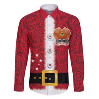 Papua New Guinea Merry Christmas Family Matching Summer Maxi Dress and Hawaiian Shirt Santa Suit Style With Melanesian Pattern LT03 Dad's Shirt - Long Sleeve Red - Polynesian Pride