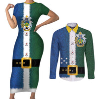 Solomon Islands Merry Christmas Couples Matching Short Sleeve Bodycon Dress and Long Sleeve Button Shirt Santa Suit Style With Melanesian Pattern
