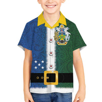 Solomon Islands Merry Christmas Family Matching Off The Shoulder Long Sleeve Dress and Hawaiian Shirt Santa Suit Style With Melanesian Pattern LT03 Son's Shirt Green - Polynesian Pride