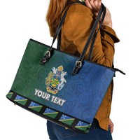 Solomon Islands Merry Christmas Leather Tote Bag Santa Suit Style With Melanesian Pattern