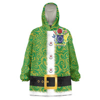 Cook Islands Merry Christmas Wearable Blanket Hoodie Santa Suit Style With Polynesian Pattern LT03 One Size Green - Polynesian Pride
